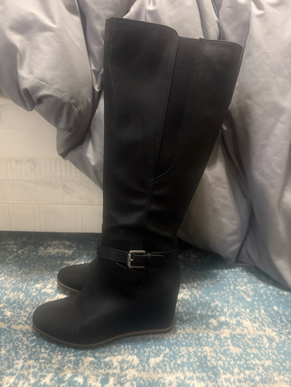 SOUL Naturalizer Black Over-the-Knee Wedge Boots with Buckle